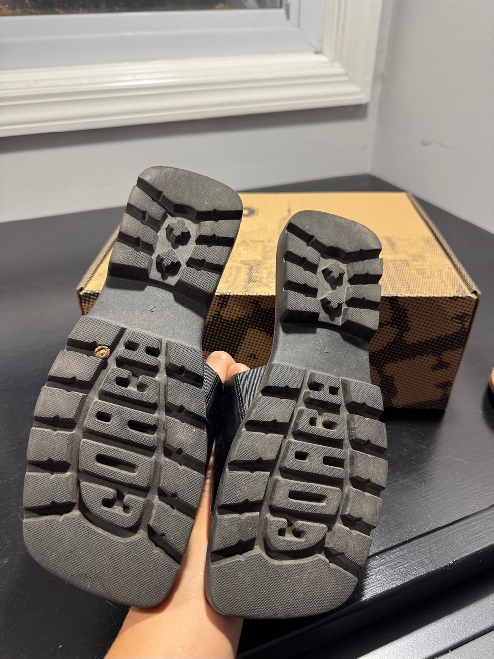 Coach Black Leather Slide Sandals with Gold Accent - Picture 4 of 5
